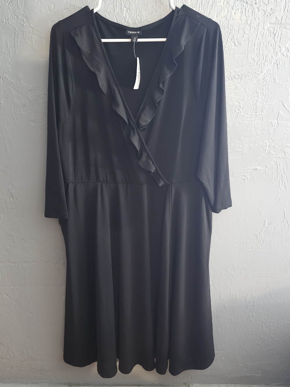 torrid Black Ruffle Wrap Midi Dress with V-Neck